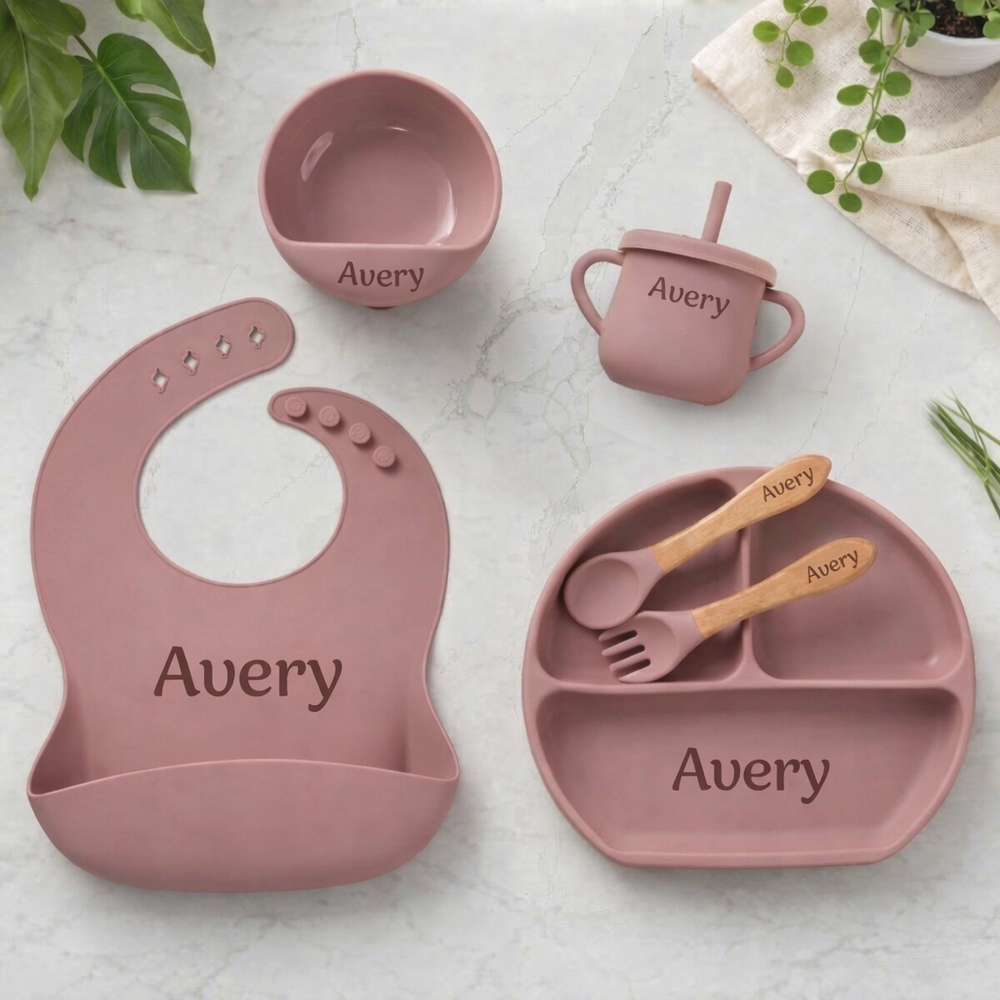 Noah + Nori™ Personalized Baby Feeding Set - Mauve