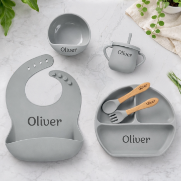 Noah + Nori™ Personalized Baby Feeding Set - Grey